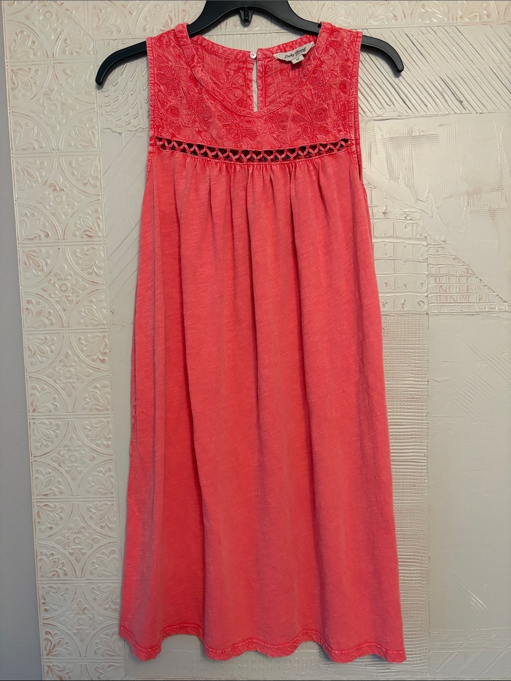 Lucky Brand Coral Sleeveless Lace Yoke Sundress, size M